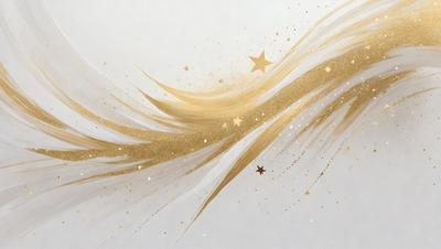 The primary subject of the image is a woman's long, flowing hair. The setting is a white background, and the visual style is a digital art illustration. The colors and mood of the image are predominantly gold and white, creating a sense of elegance and sophistication.
